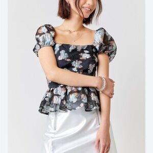 Elegant Black Floral Women's Top